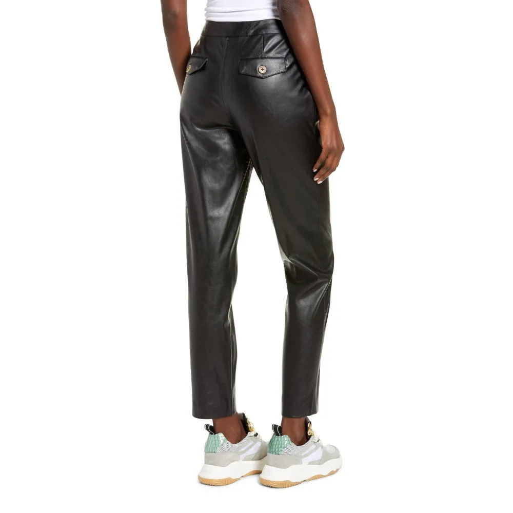 Black Straight-Leg Leather Trousers For Women