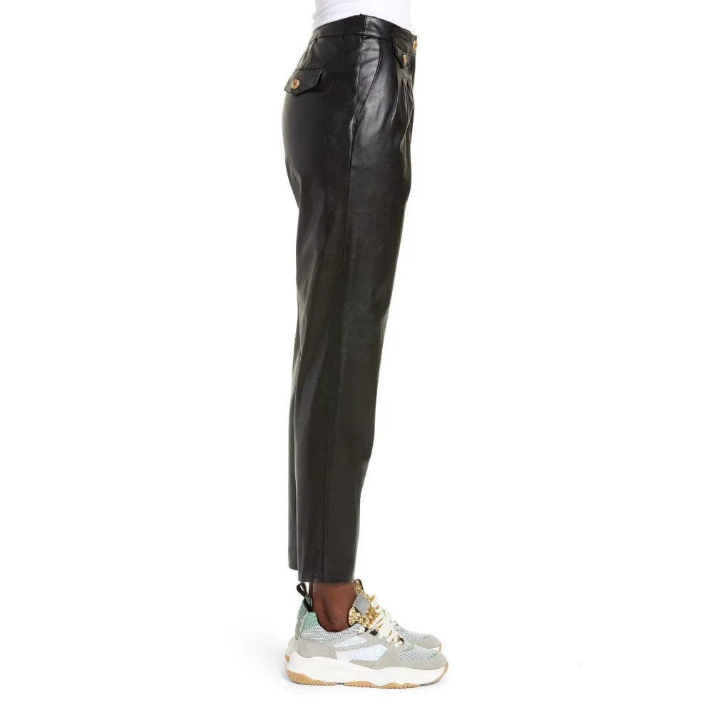Black Straight-Leg Leather Trousers For Women