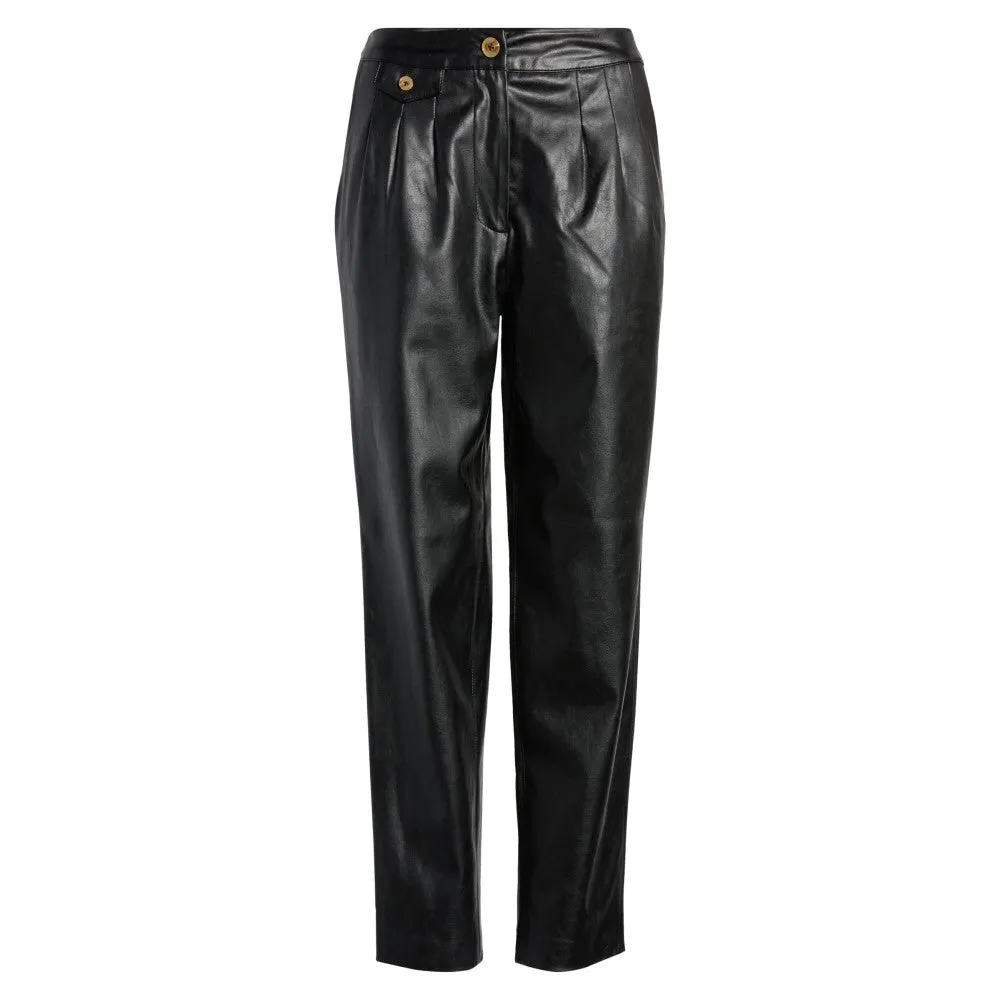 Black Straight-Leg Leather Trousers For Women
