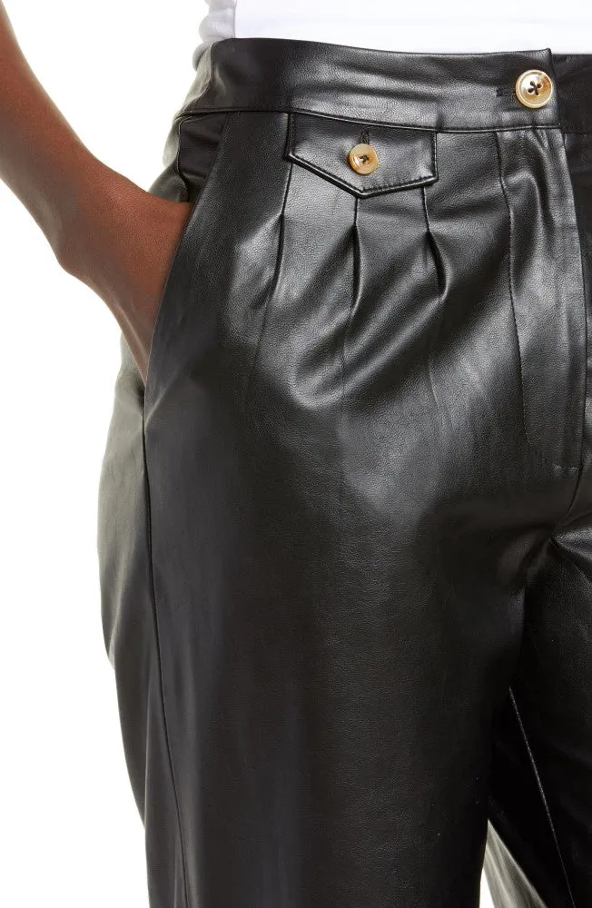 Black Straight-Leg Leather Trousers For Women