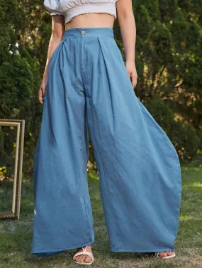 Boho Plain Zipper High Waist Long Women Pants