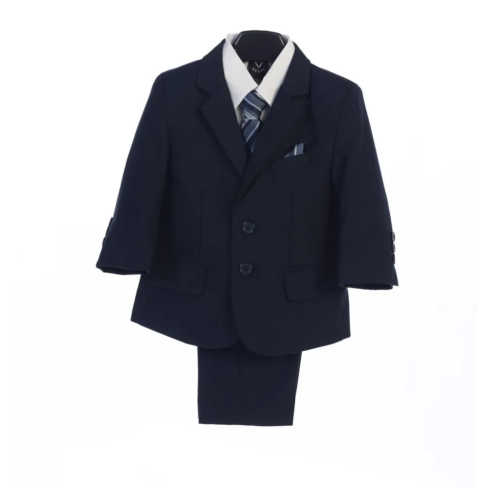 Boys Navy Jacket Vest Tie Pocket Square Shirt Pant 5 Pc Suit 2T-7