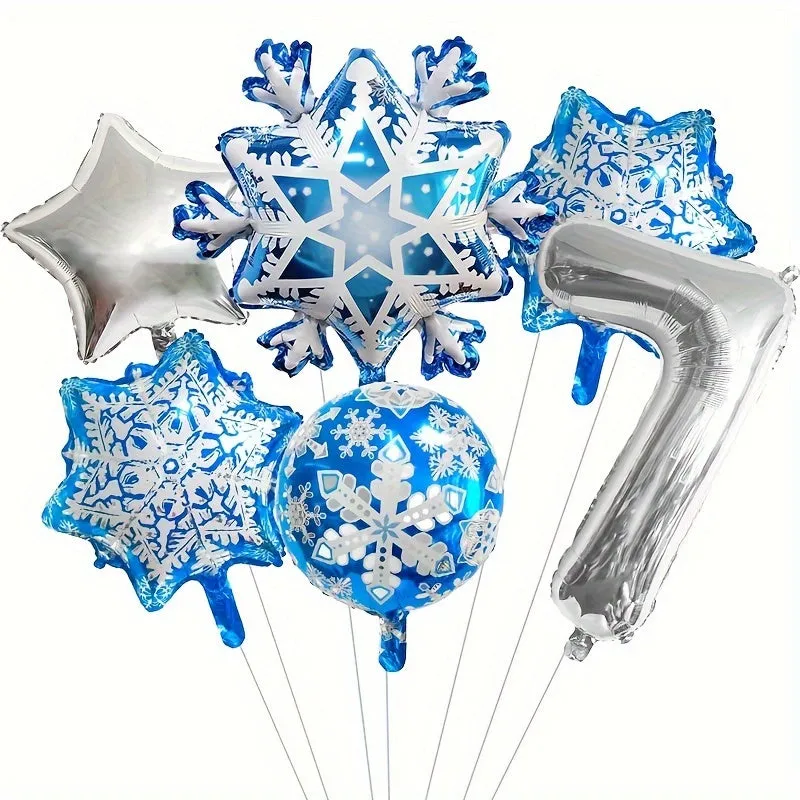 Christmas & New Year's Celebration Kit: Snowflake, Star & Number Foil Balloons - Self-Sealing, Includes Curling Ribbon & Filling Nozzle for Festive Party Decorations