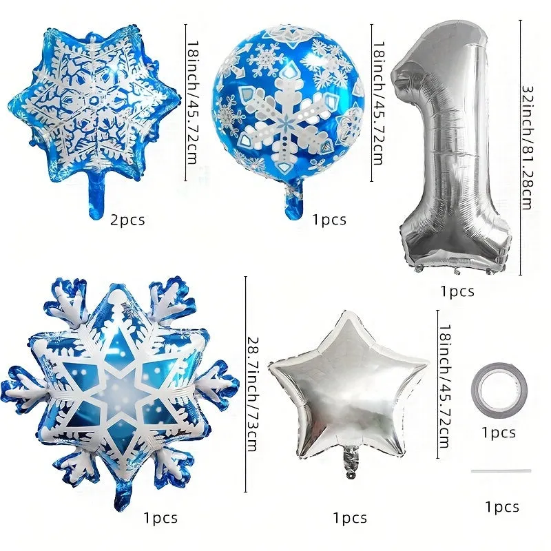 Christmas & New Year's Celebration Kit: Snowflake, Star & Number Foil Balloons - Self-Sealing, Includes Curling Ribbon & Filling Nozzle for Festive Party Decorations