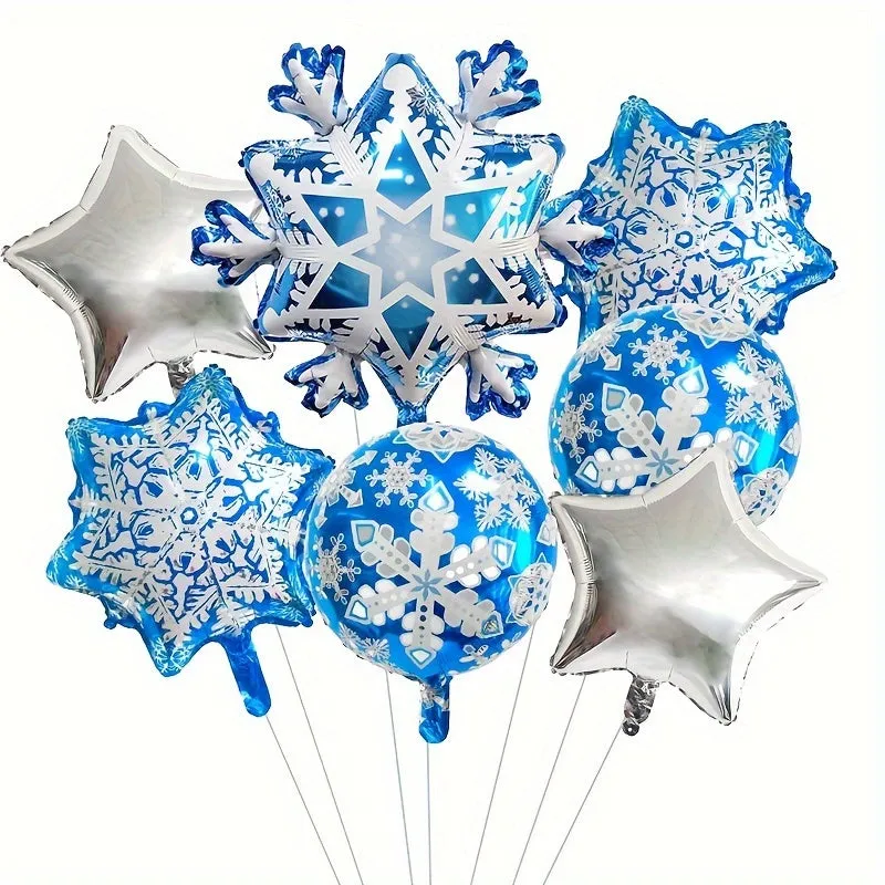 Christmas & New Year's Celebration Kit: Snowflake, Star & Number Foil Balloons - Self-Sealing, Includes Curling Ribbon & Filling Nozzle for Festive Party Decorations