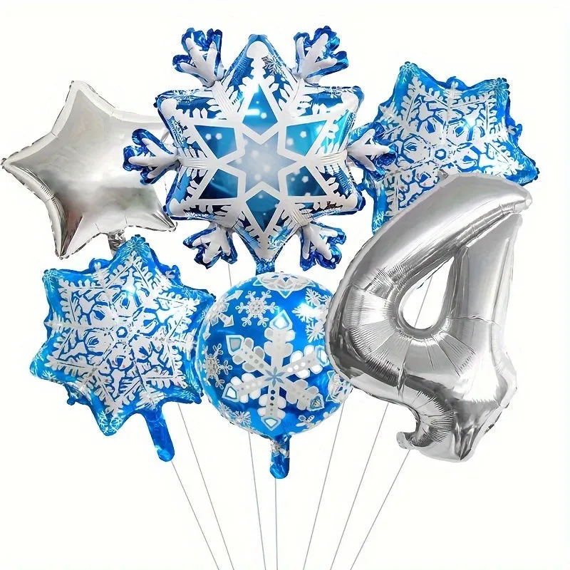 Christmas & New Year's Celebration Kit: Snowflake, Star & Number Foil Balloons - Self-Sealing, Includes Curling Ribbon & Filling Nozzle for Festive Party Decorations