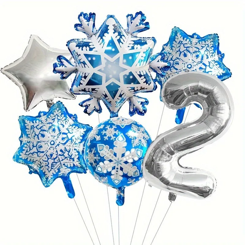 Christmas & New Year's Celebration Kit: Snowflake, Star & Number Foil Balloons - Self-Sealing, Includes Curling Ribbon & Filling Nozzle for Festive Party Decorations