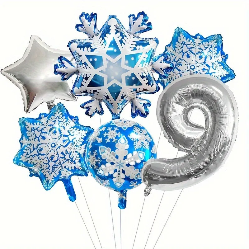 Christmas & New Year's Celebration Kit: Snowflake, Star & Number Foil Balloons - Self-Sealing, Includes Curling Ribbon & Filling Nozzle for Festive Party Decorations