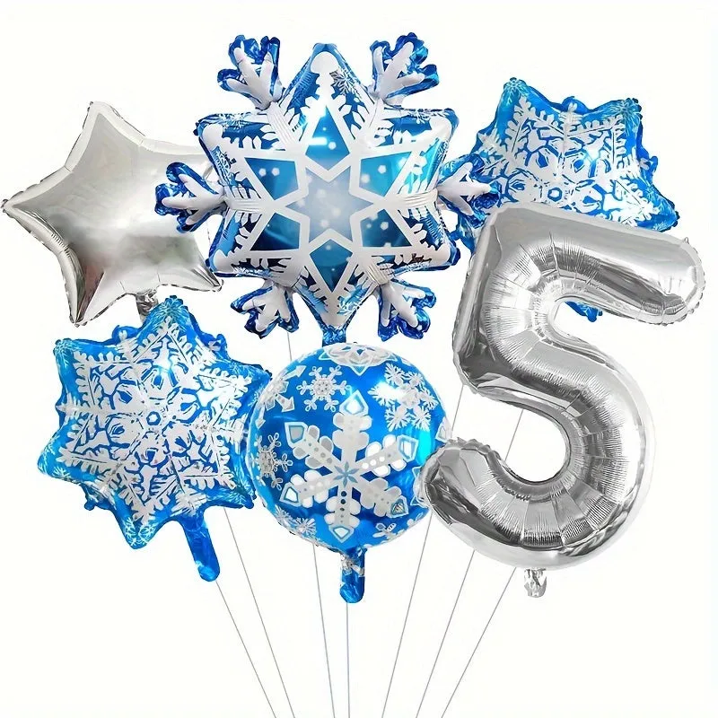 Christmas & New Year's Celebration Kit: Snowflake, Star & Number Foil Balloons - Self-Sealing, Includes Curling Ribbon & Filling Nozzle for Festive Party Decorations