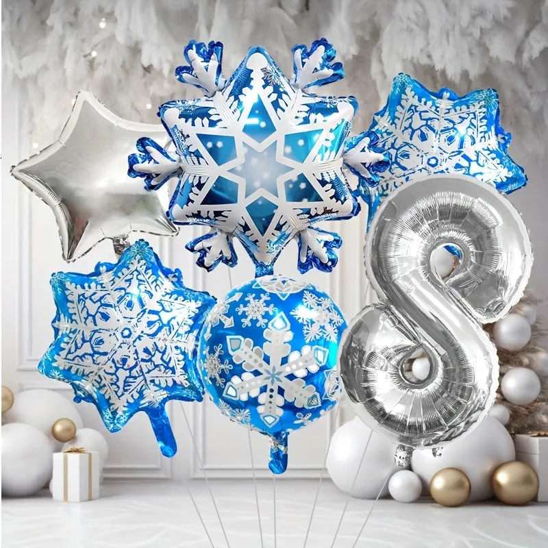 Christmas & New Year's Celebration Kit: Snowflake, Star & Number Foil Balloons - Self-Sealing, Includes Curling Ribbon & Filling Nozzle for Festive Party Decorations