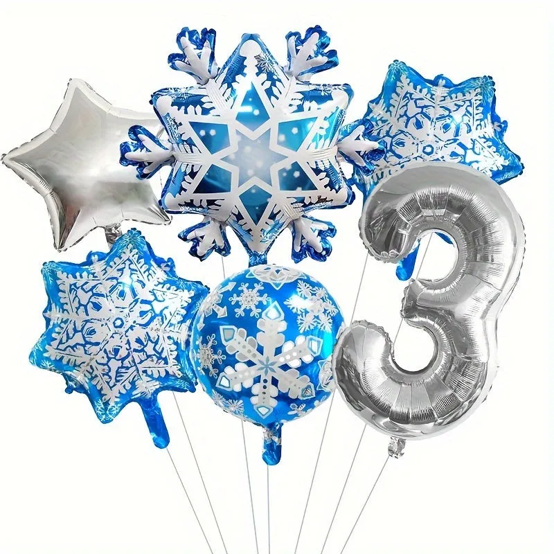 Christmas & New Year's Celebration Kit: Snowflake, Star & Number Foil Balloons - Self-Sealing, Includes Curling Ribbon & Filling Nozzle for Festive Party Decorations