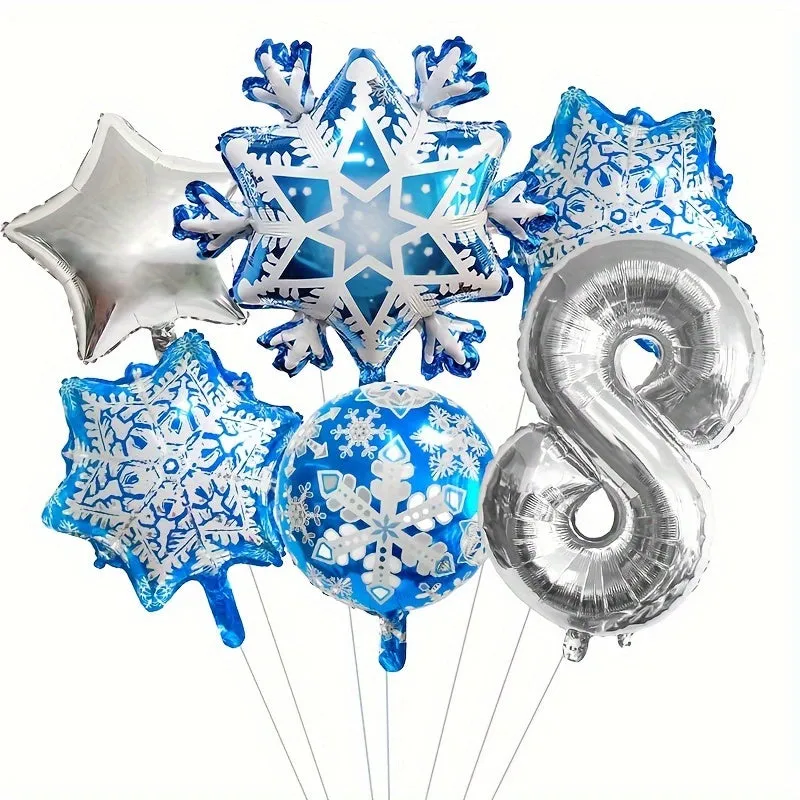 Christmas & New Year's Celebration Kit: Snowflake, Star & Number Foil Balloons - Self-Sealing, Includes Curling Ribbon & Filling Nozzle for Festive Party Decorations
