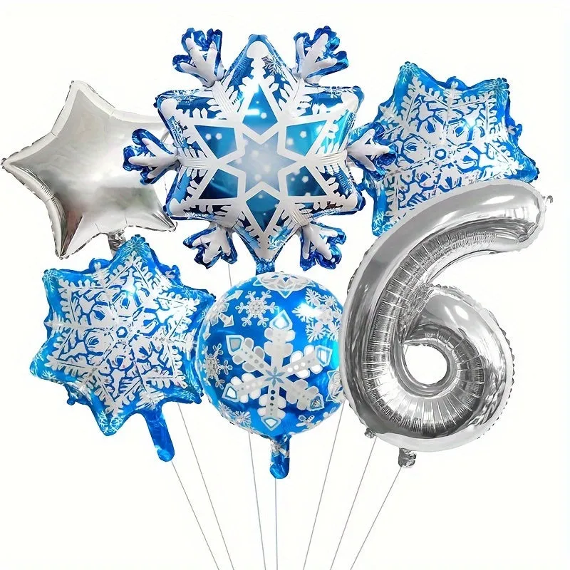 Christmas & New Year's Celebration Kit: Snowflake, Star & Number Foil Balloons - Self-Sealing, Includes Curling Ribbon & Filling Nozzle for Festive Party Decorations