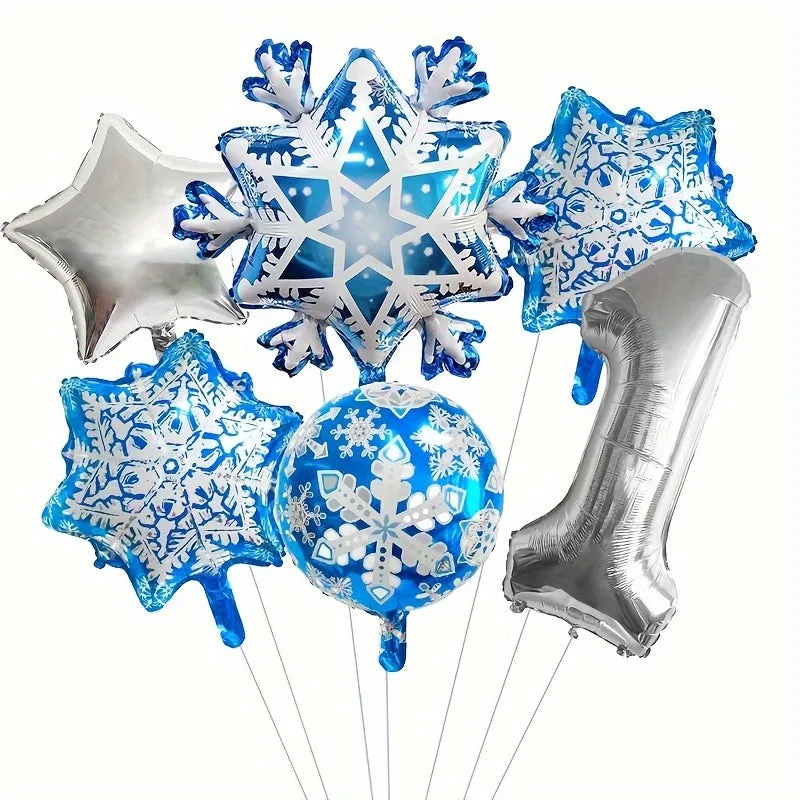 Christmas & New Year's Celebration Kit: Snowflake, Star & Number Foil Balloons - Self-Sealing, Includes Curling Ribbon & Filling Nozzle for Festive Party Decorations