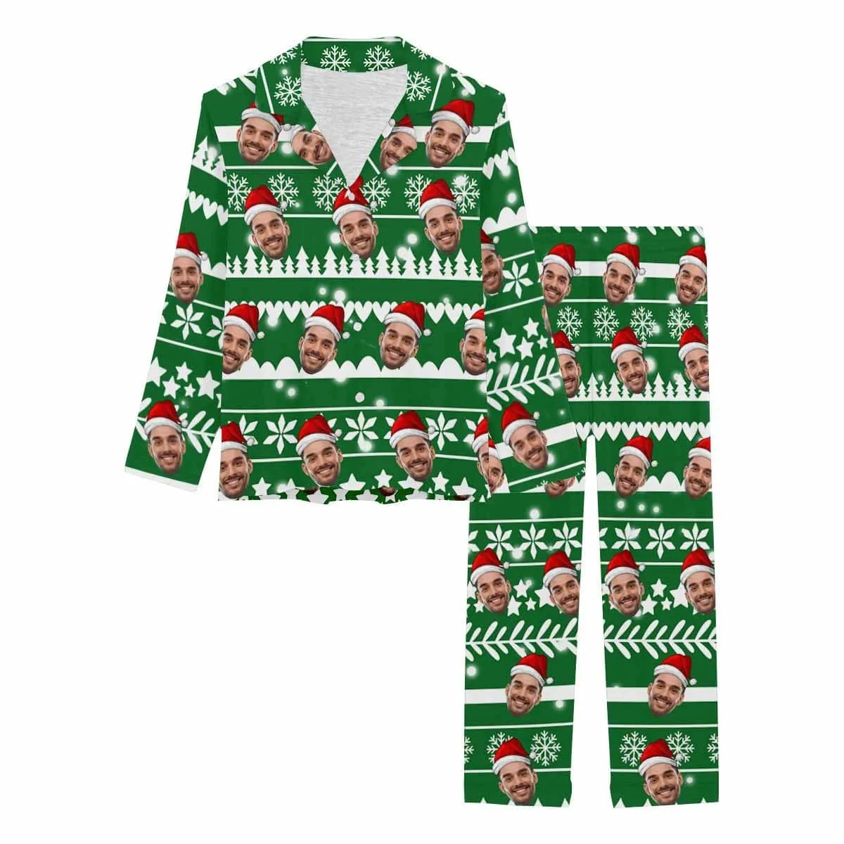 Custom Face Christmas Snowflake Tree Women's Long Pajama Set Pajama Top&Pajama Bottom