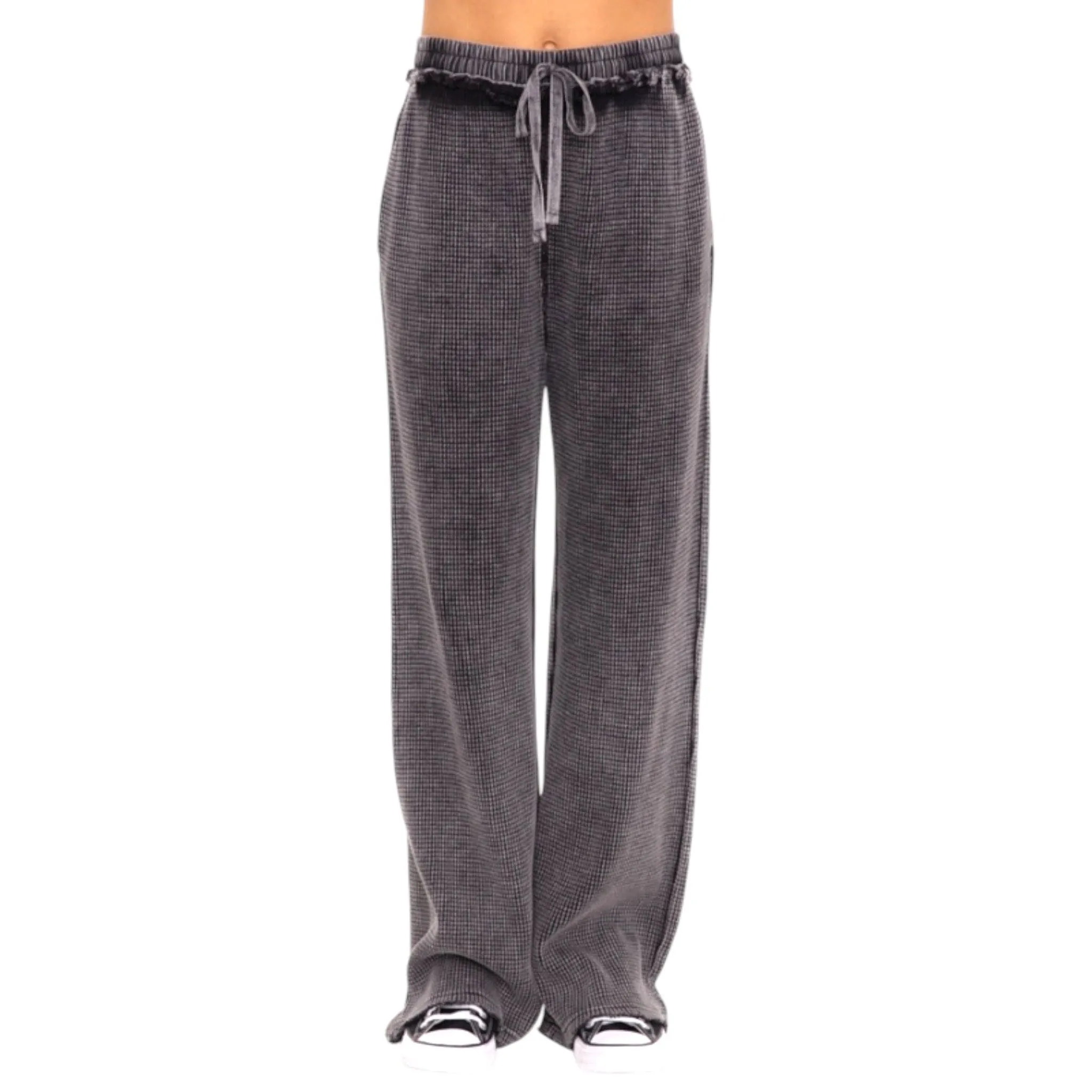 Distressed Mineral Washed Thermal Wide Leg Pants