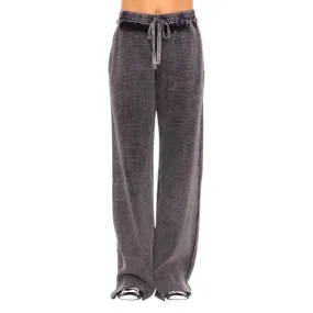 Distressed Mineral Washed Thermal Wide Leg Pants