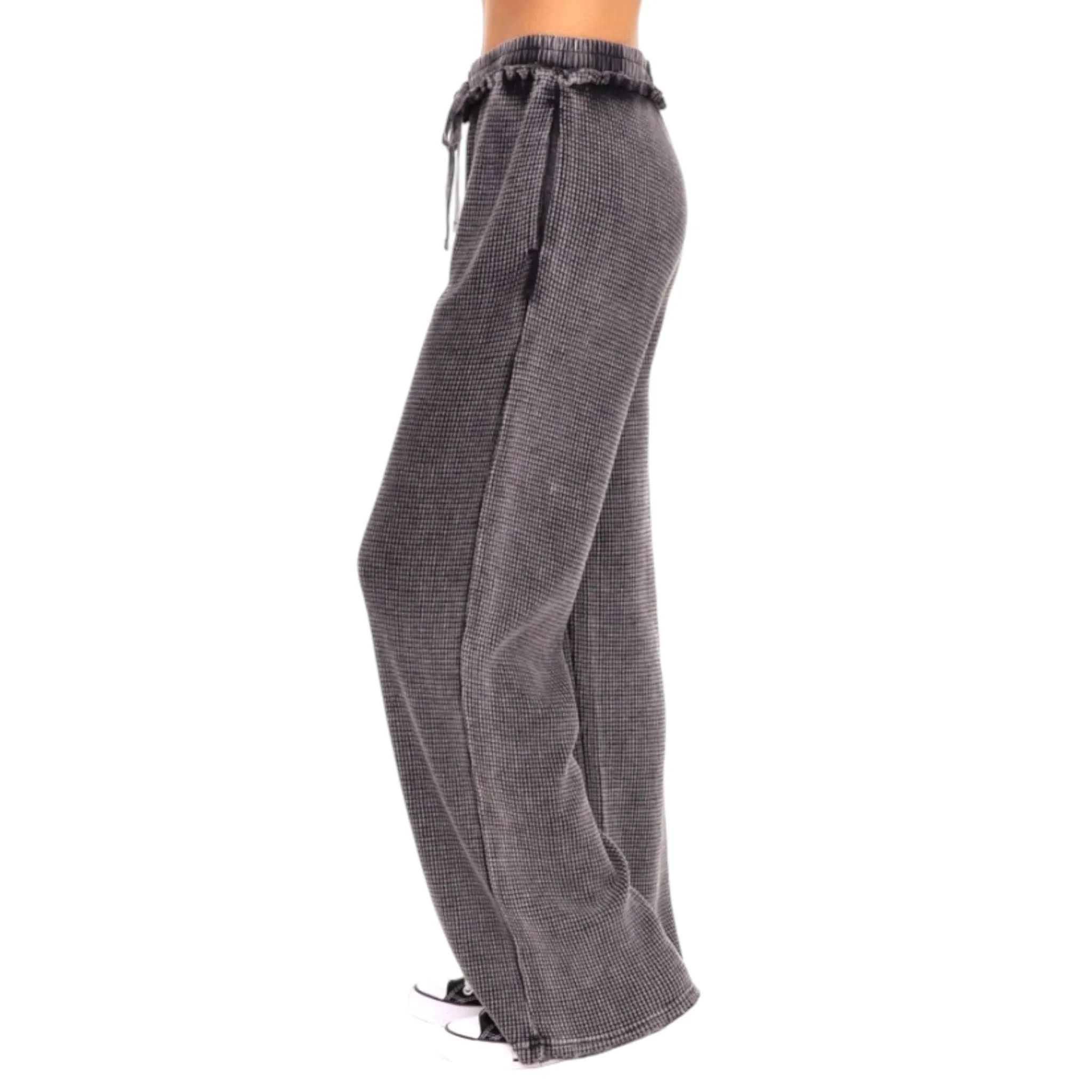 Distressed Mineral Washed Thermal Wide Leg Pants