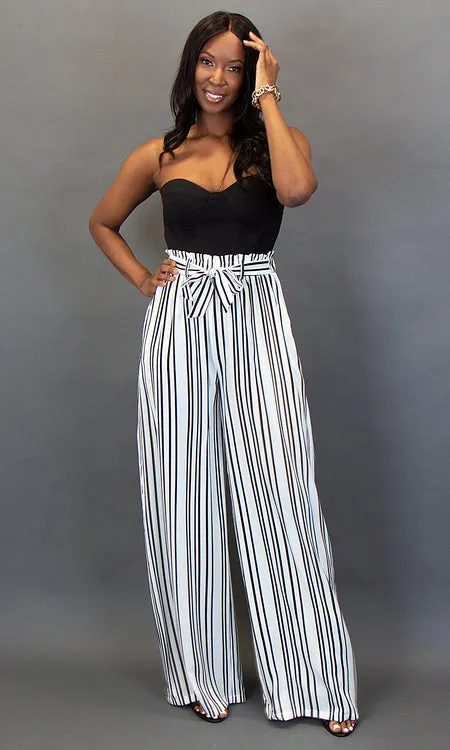 Florence Wide Leg Pants - White Stripe