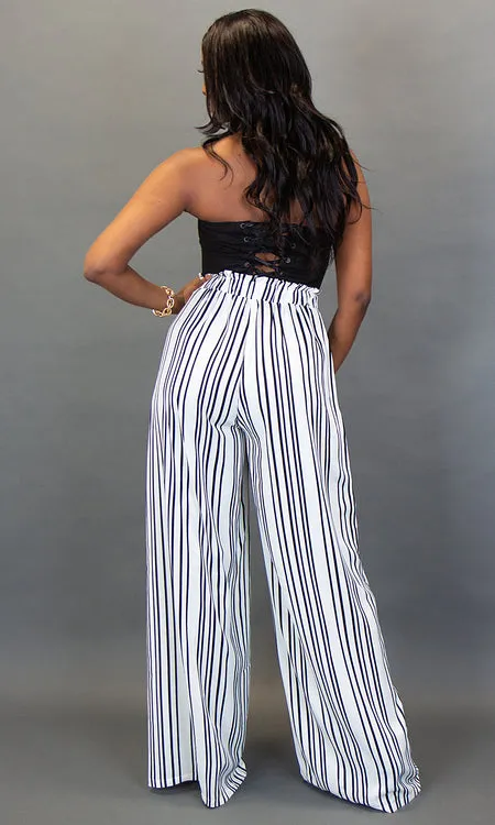 Florence Wide Leg Pants - White Stripe