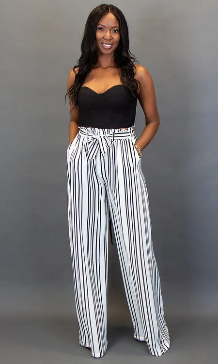 Florence Wide Leg Pants - White Stripe