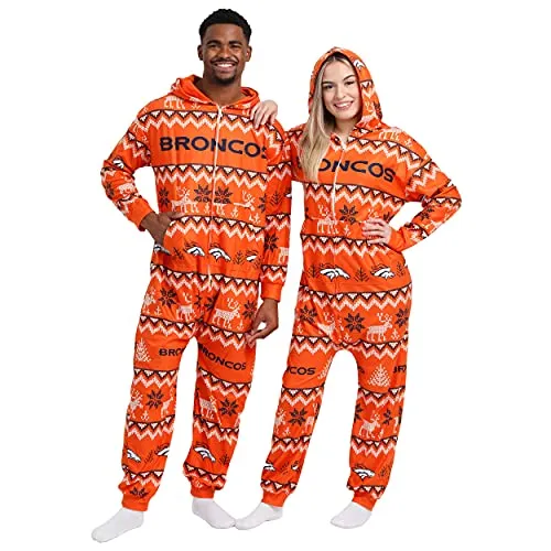 FOCO Denver Broncos NFL Ugly Pattern One Piece Pajamas - M
