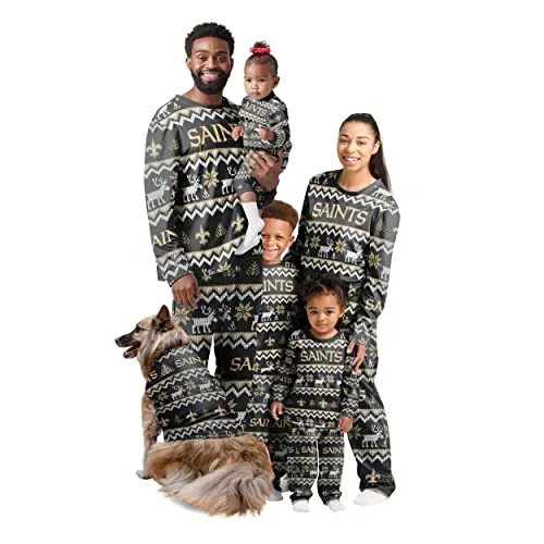 FOCO New Orleans Saints NFL Ugly Pattern Family Holiday Pajamas - Youth - 5-6