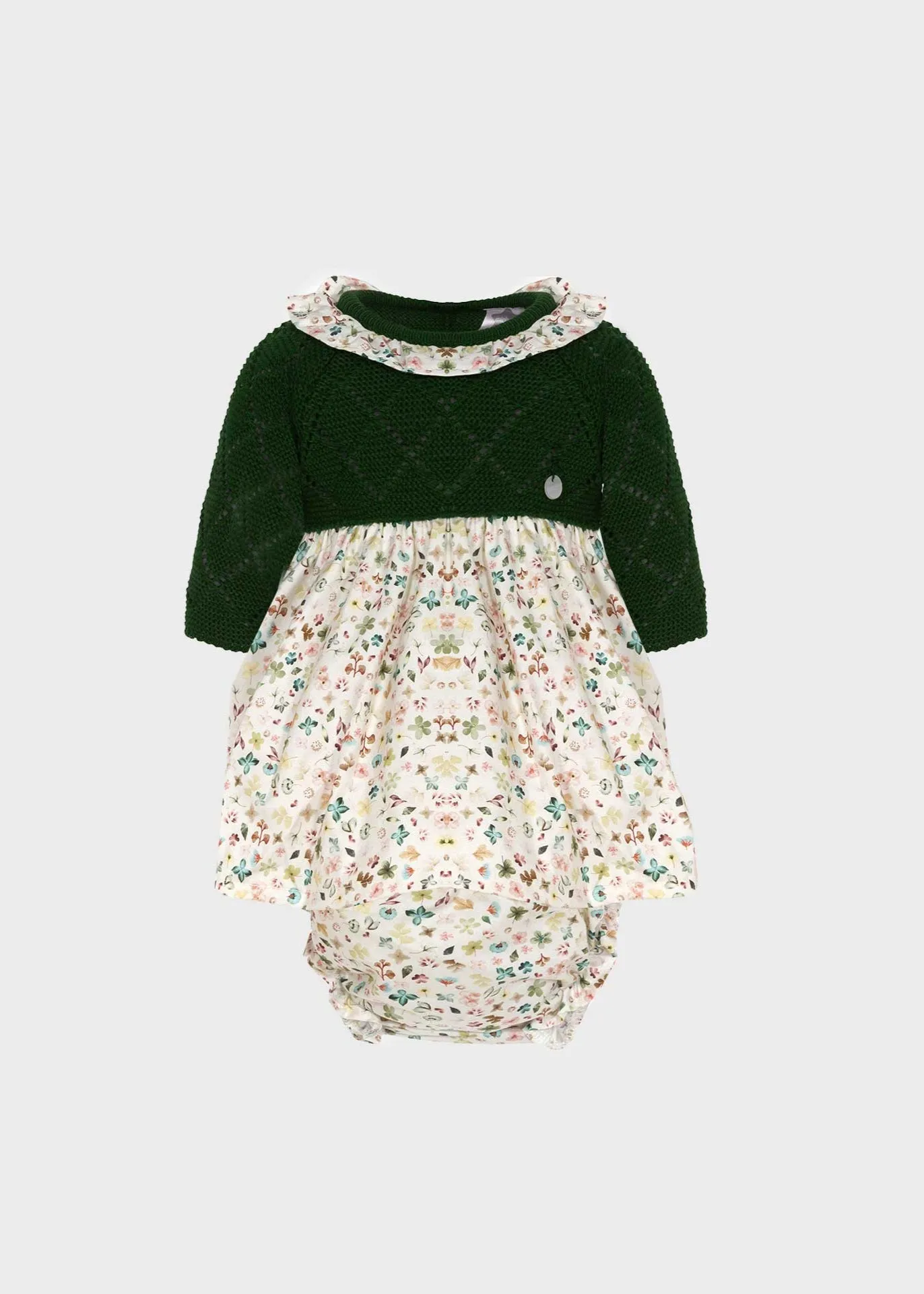 Forest Green Knit Floral Dress Set