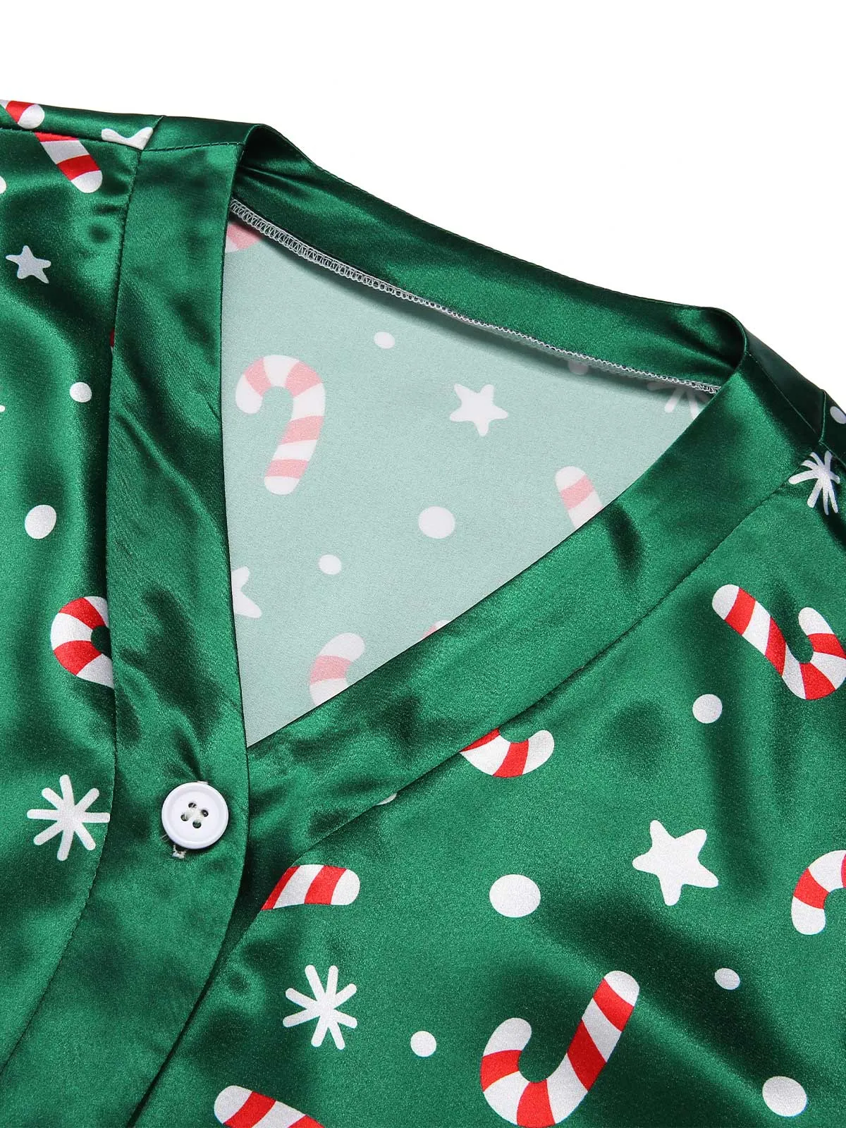Green 1970s Christmas Candy Cane Pajama Set