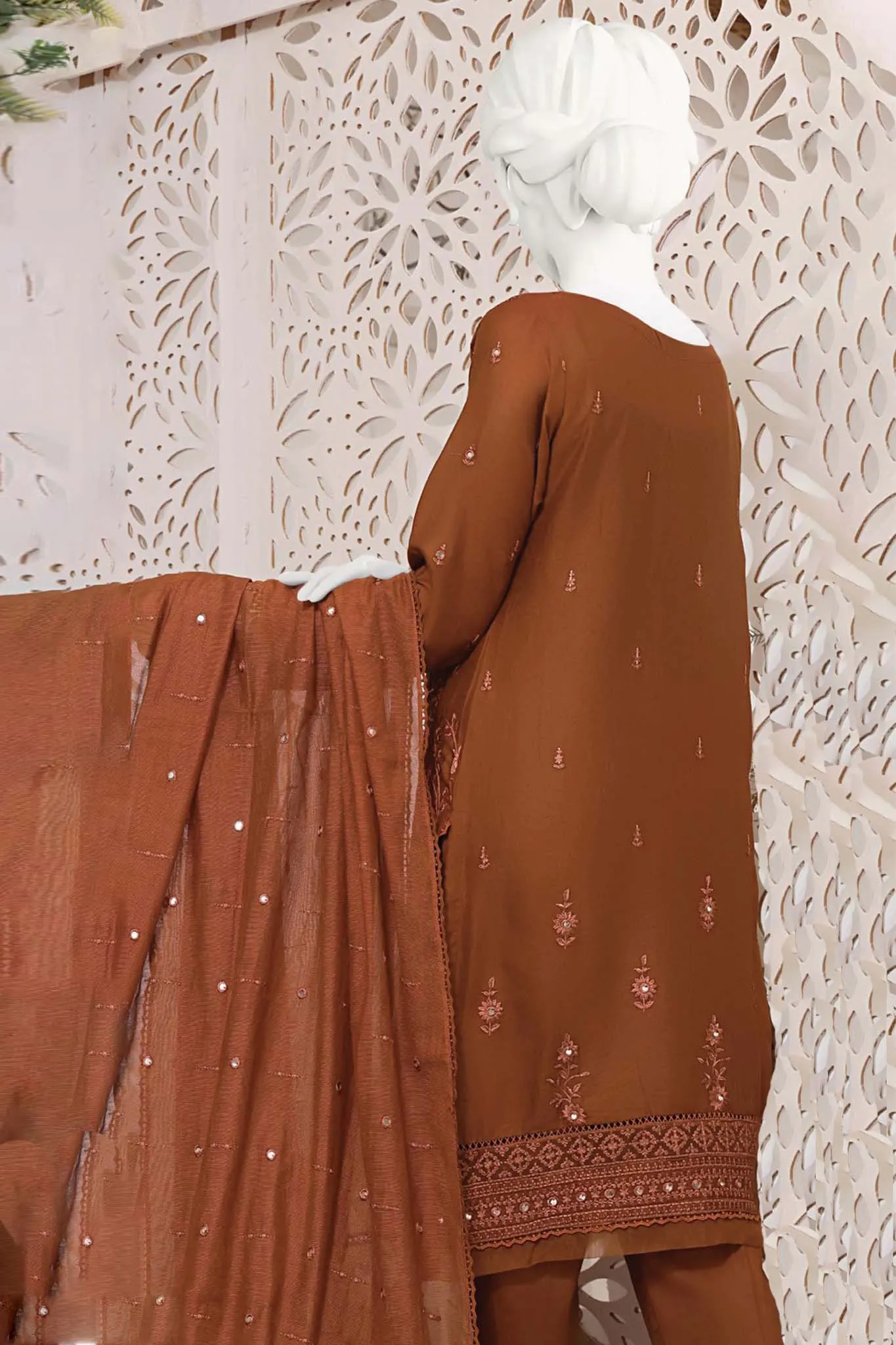 Hz Exclusive Pret Emb Dobby Cotton Collection'2023-HZK-05-A-Rust