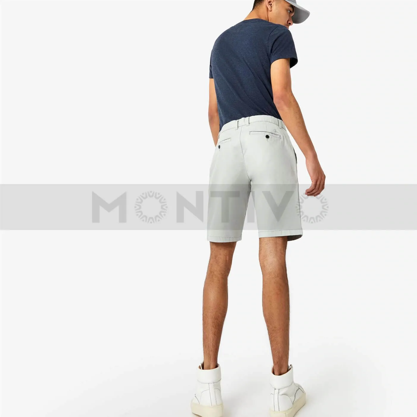 JW White Grey Slim Fit Chino Shorts