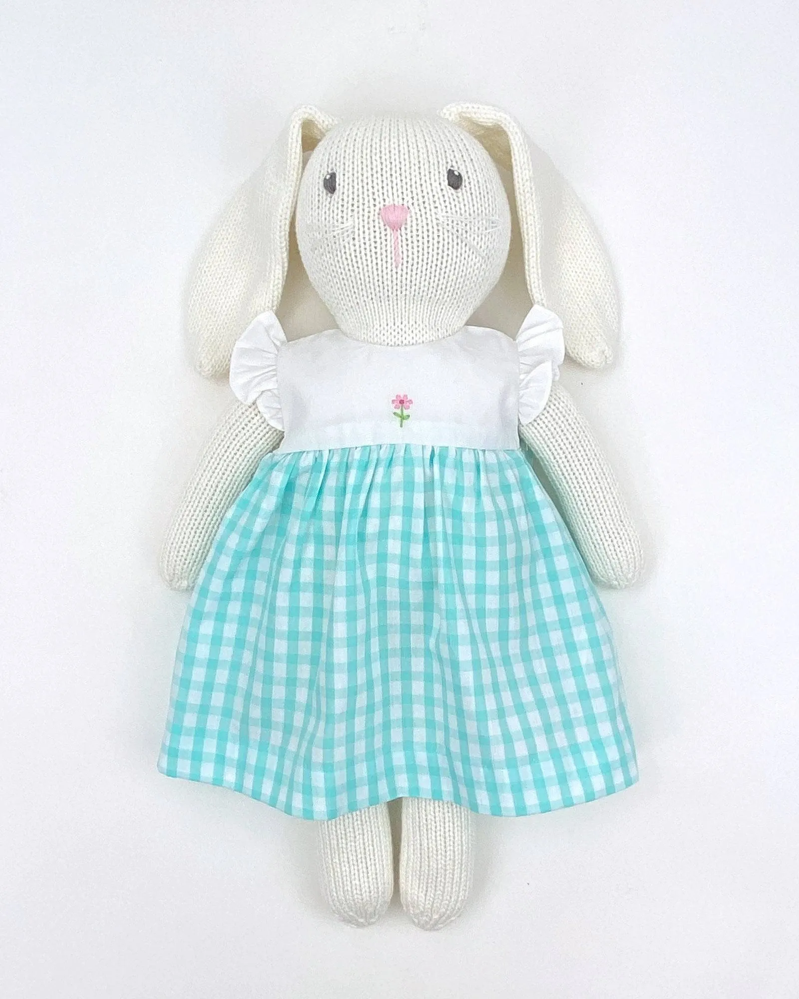 Knit Bunny Doll with Aqua Check Dress