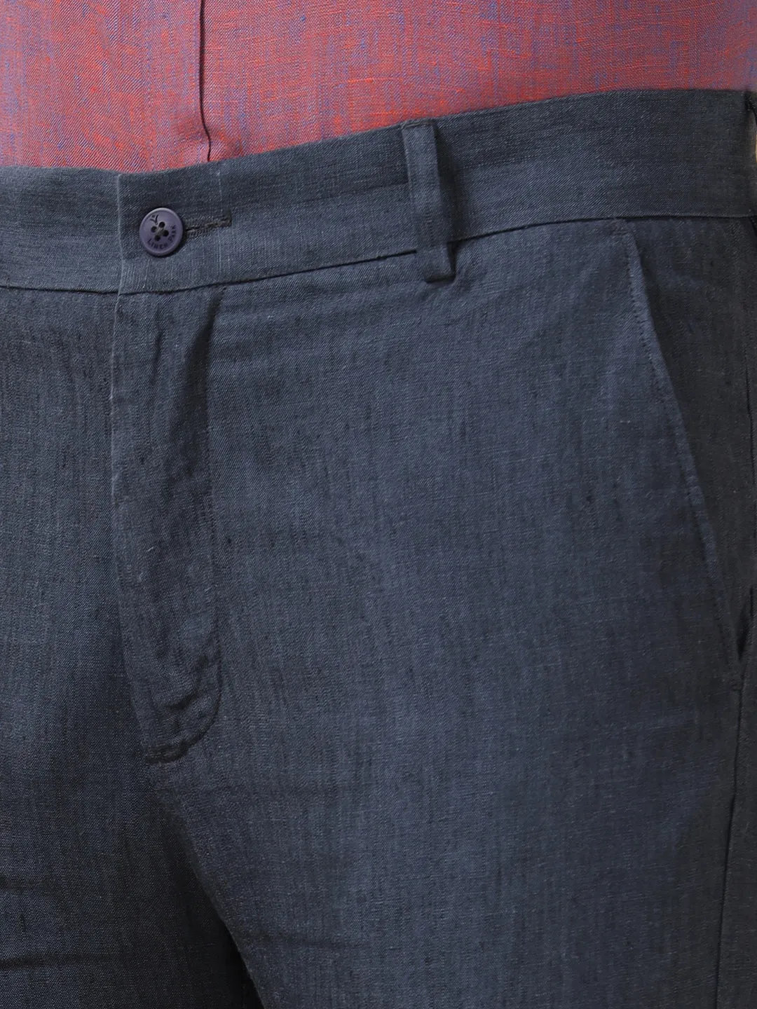 Men Linen Cotton Trim Fit Pant Grayish Blue - LC10