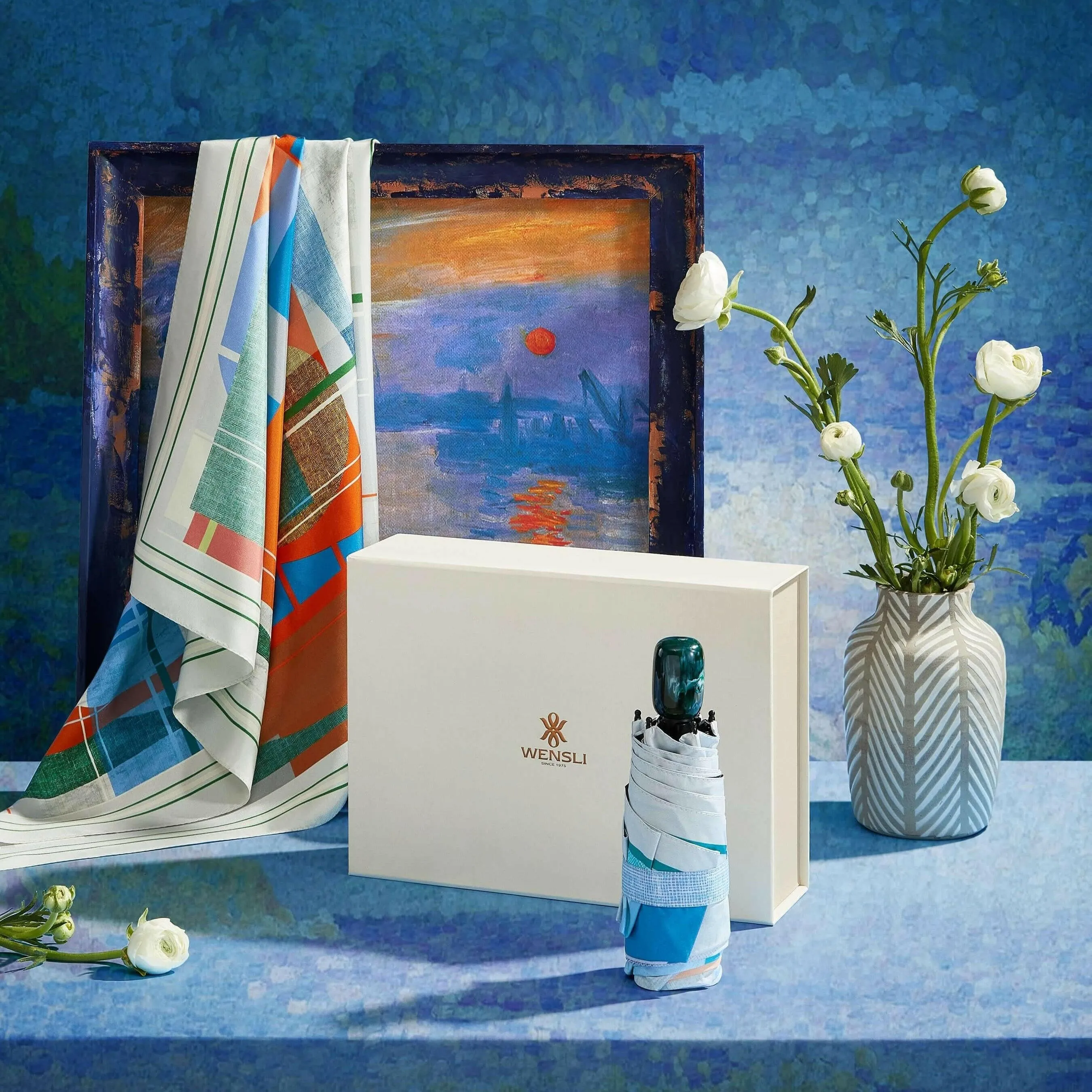Monet-Inspired Silk Scarf & Umbrella Set: Elegance Meets Art