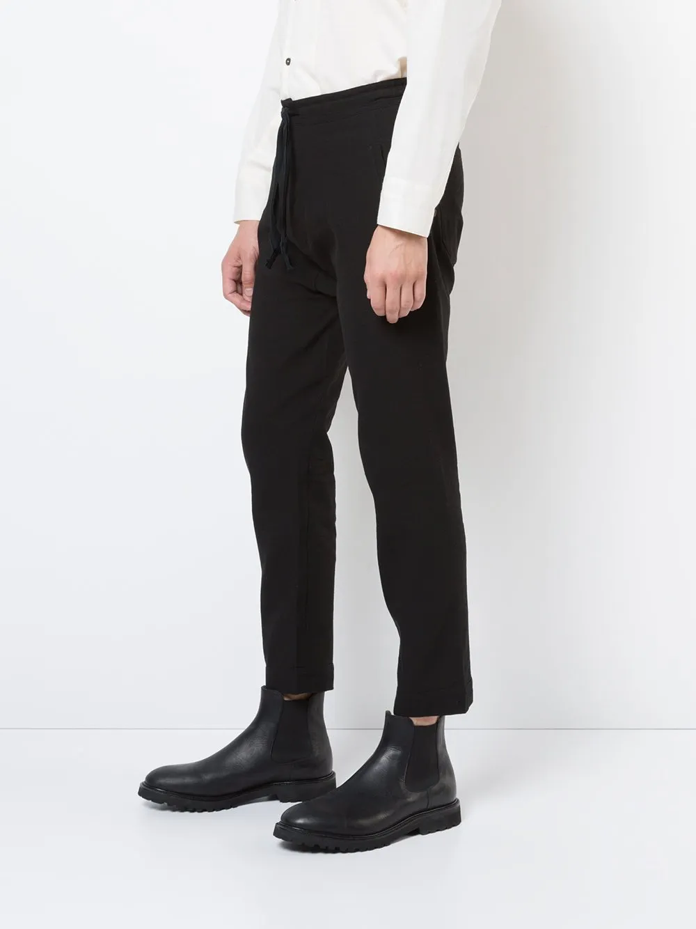 Off Black Boiled Cotton Ramie Trousers