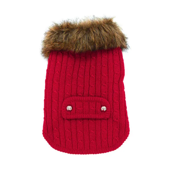 RED LUXY FUR DOG SWEATER
