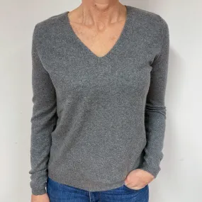 Steel Grey Cashmere V-Neck Jumper Medium