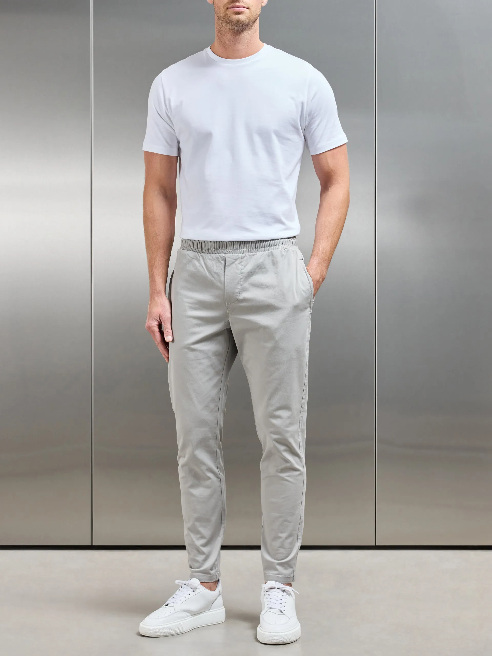 Tailored Drawstring Chino Trouser in Stone