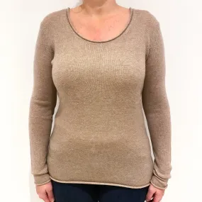 Tommy Hilfiger Buff Beige Cashmere Scoop Neck Jumper Large