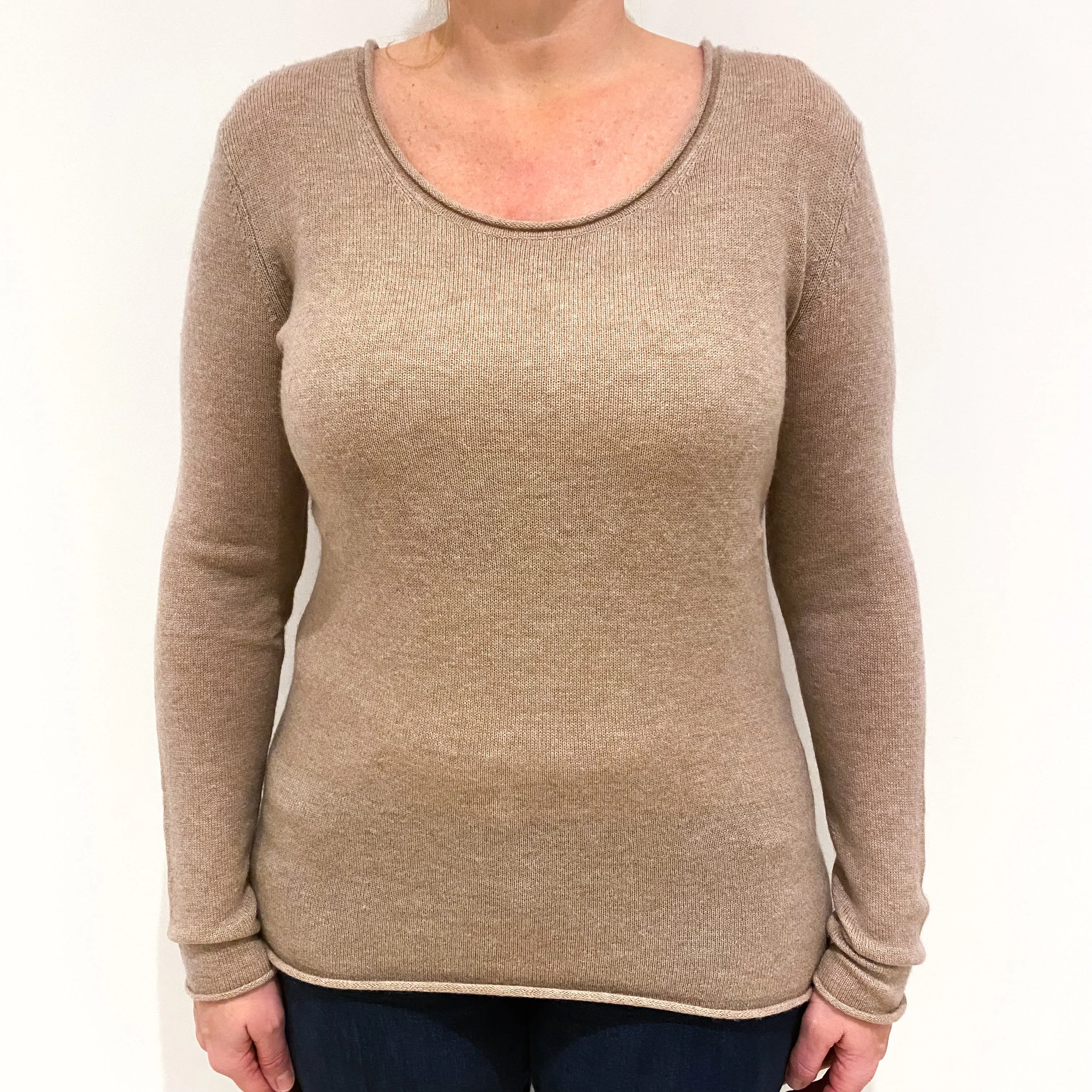 Tommy Hilfiger Buff Beige Cashmere Scoop Neck Jumper Large