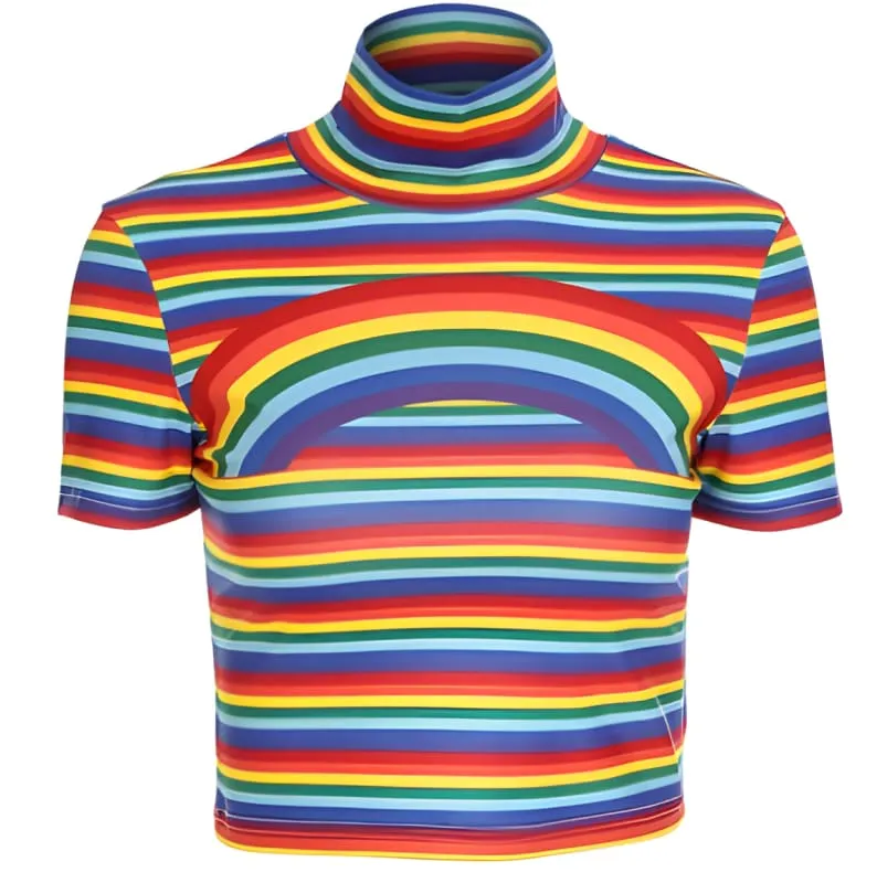 Vibrant Rainbow Design Turtleneck Pride Top for a Stylish Look