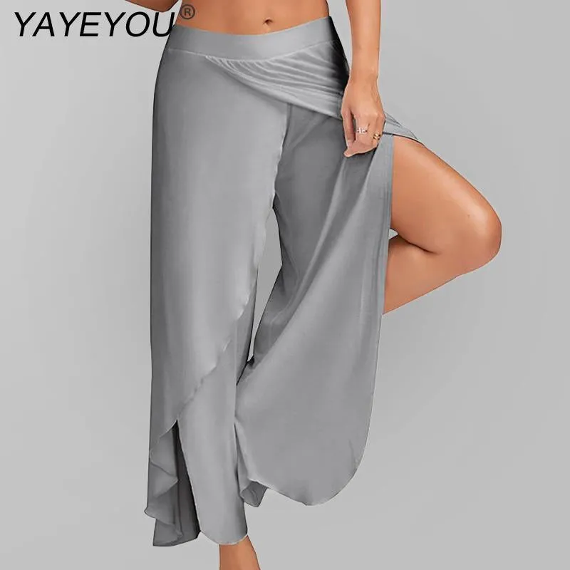 Women's Split Mid Waist Casual Beach Harem Trousers