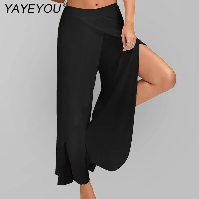 Women's Split Mid Waist Casual Beach Harem Trousers