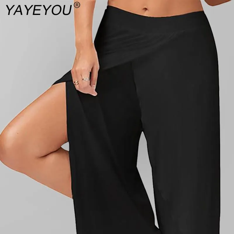 Women's Split Mid Waist Casual Beach Harem Trousers
